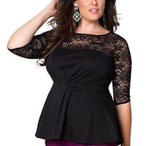 Kiyonna Allure Black Lace Peplum Top Size 4X